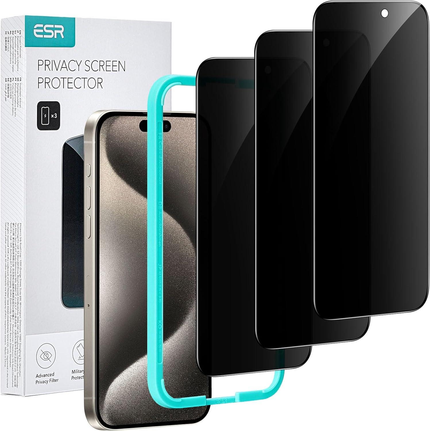 ESR 3 Pack iPhone 15 Pro Max Privacy Screen Showdown: Tested For 2024 Privacy Needs… Case-Friendly Too!